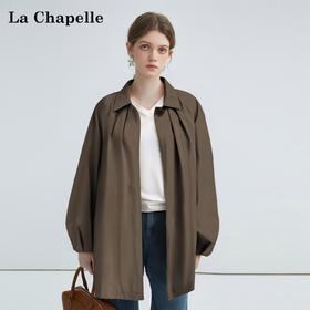 拉夏贝尔/La Chapelle简约气质纯棉风衣外套中长款英伦风别致时尚上衣