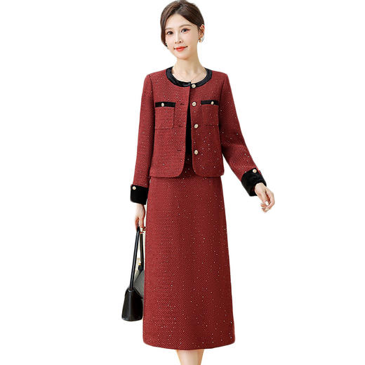 QYM 7259009-Y小香风外套+松紧高腰半身裙两件套 商品图4