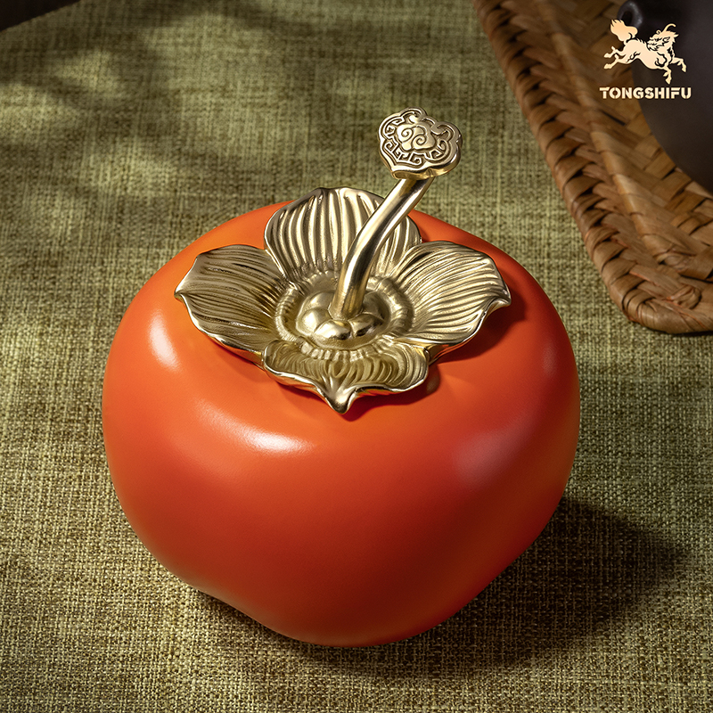 铜师傅《事事如意茶叶罐》客厅铜柿子摆件 家居装饰工艺品礼物