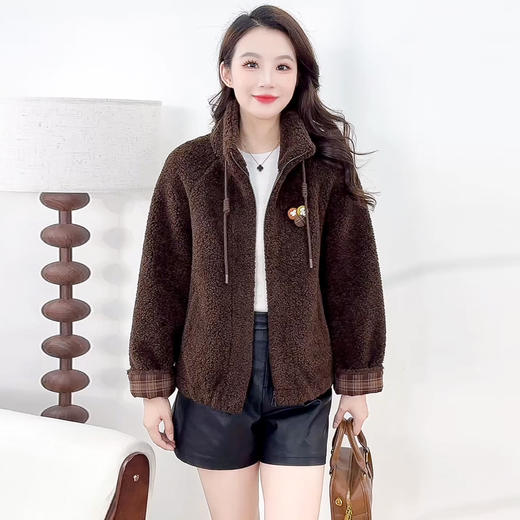 QYM 5271BKC037-Y加厚外套仿羊羔绒外套时尚保暖洋气上衣 商品图0