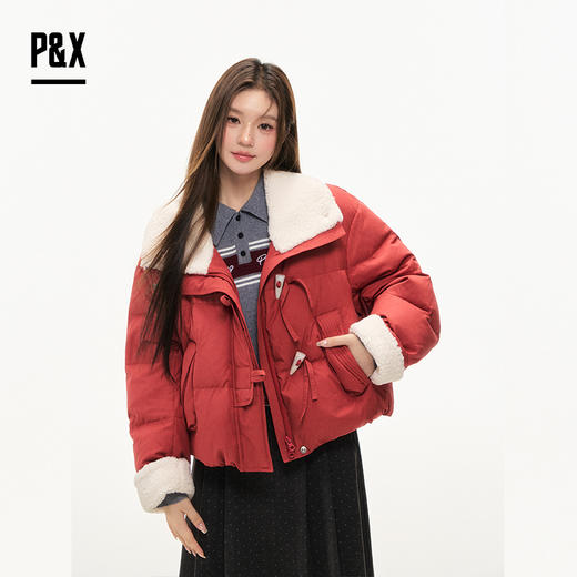 P&X设计师女装2025冬季时尚翻领短款羽绒服825424073 红色 商品图3