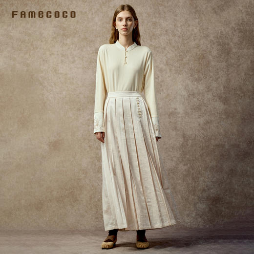 Famecoco新中式高级感山水暗纹马面裙A字半身裙FAC8HA025 商品图2