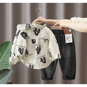 男童衬衫套装春秋款 新款时尚中小童春秋洋气时髦两件套潮