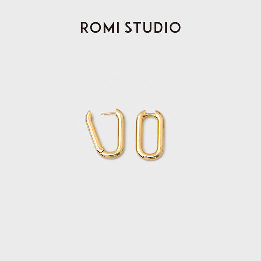 ROMI STUDIO 铜合金耳饰 金色双环耳饰椭圆形复古耳环RWCAP06692 商品图0