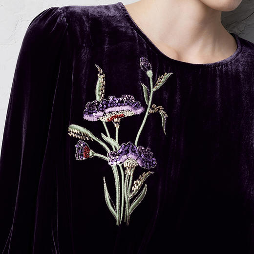 【林栖设计小店】真丝丝绒连衣裙珠片绣花宽松优雅腰带2025秋冬新款长裙女1954190 商品图3