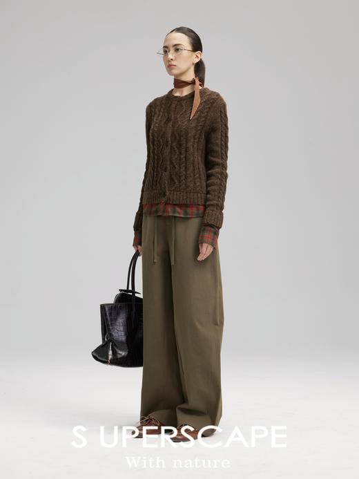 素舶 匹马棉长绒棉解构分割抽绳弧形修饰腿型宽松显瘦弯刀休闲裤 商品图1