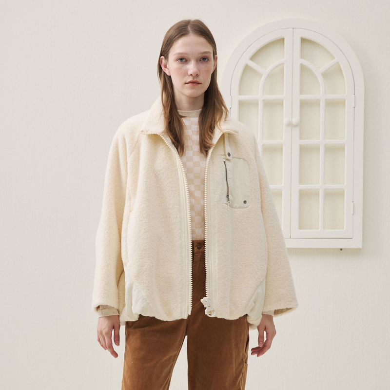 谜底立领大衣长袖2025冬季新品廓型下摆拼接毛毛外套女254MD1646