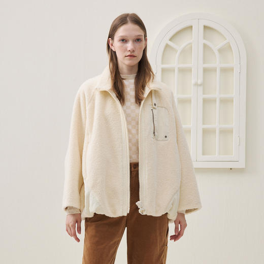 谜底立领大衣长袖2025冬季新品廓型下摆拼接毛毛外套女254MD1646 商品图0