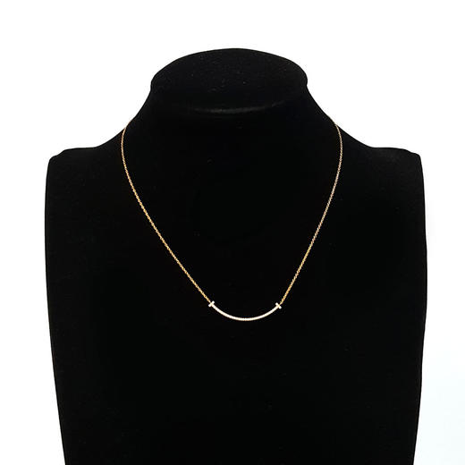 【95新】Tiffany & Co.蒂芙尼Tiffany T 系列小号18K黄金满钻笑脸Smile项链女士081025TJ03现售价：10000 商品图6