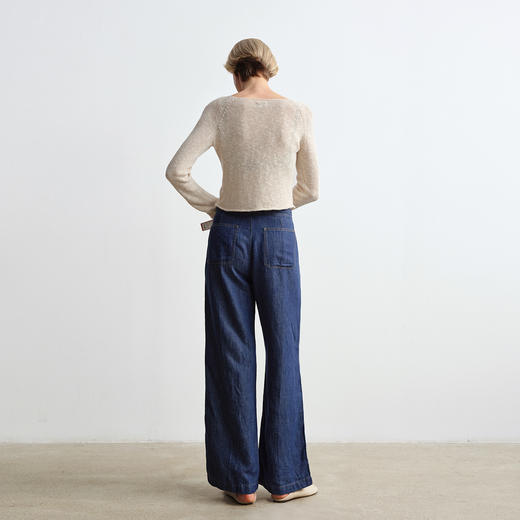 ROMI STUDIO 康宝莱桑蚕丝亚麻棉混纺轻薄卷边圆领开衫RWCRST4129 商品图1