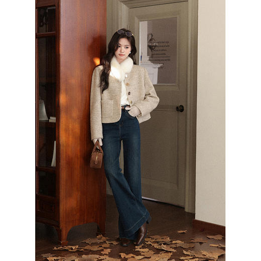 鹿向南「香榭晨露」燕麦色小香风短款外套女秋冬新款气质百搭上衣58767 商品图3