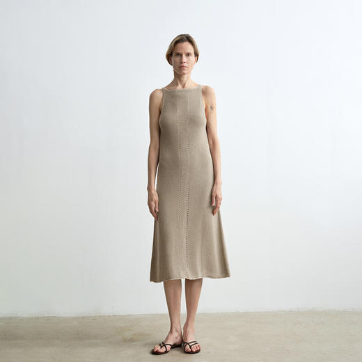 ROMI STUDIO 亚麻和纸纱混纺镂空无袖宽松长款连衣裙 RWCRLG2782 商品图0