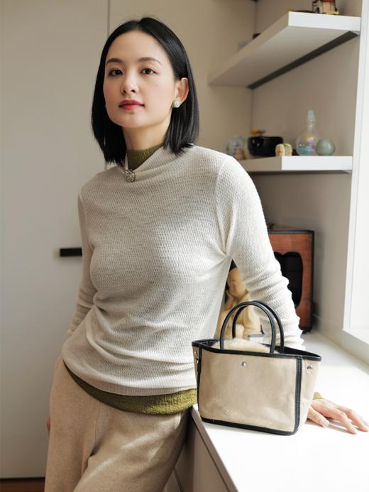 罩染云烟 水溶羊毛波纹中领叠穿内搭两用打底衫 山林曦照 商品图3