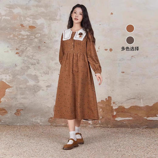 Famecoco范可儿专柜同款碎花连衣裙裙娃娃领高腰春秋季FAB6FA023 商品图0