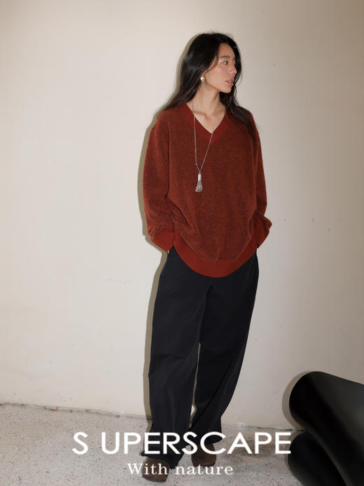 素舶 匹马棉长绒棉解构分割抽绳弧形修饰腿型宽松显瘦弯刀休闲裤 商品图4