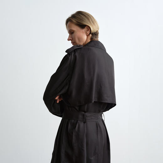 ROMI STUDIO 100%桑蚕丝双排扣翻领收腰长款风衣外套 RWCAWG4751 商品图1