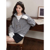 鹿向南「海德公园」花灰色宽松套头卫衣女秋冬季新款休闲通勤外套 商品缩略图3