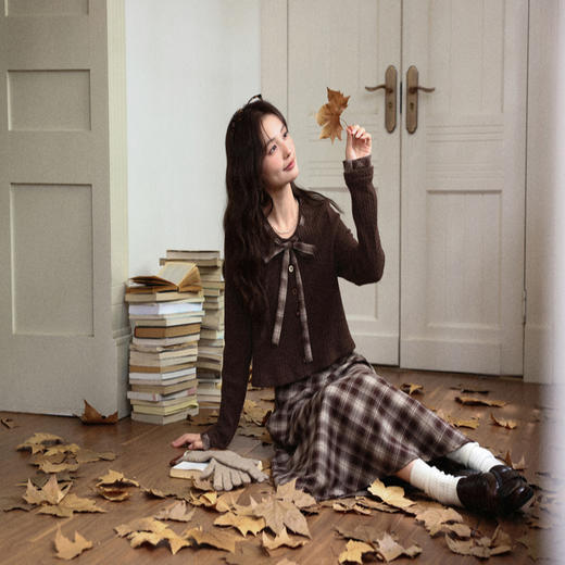 鹿向南「橡树之语」法式气质格纹咖色高腰半身裙女秋显瘦A字长裙 商品图4