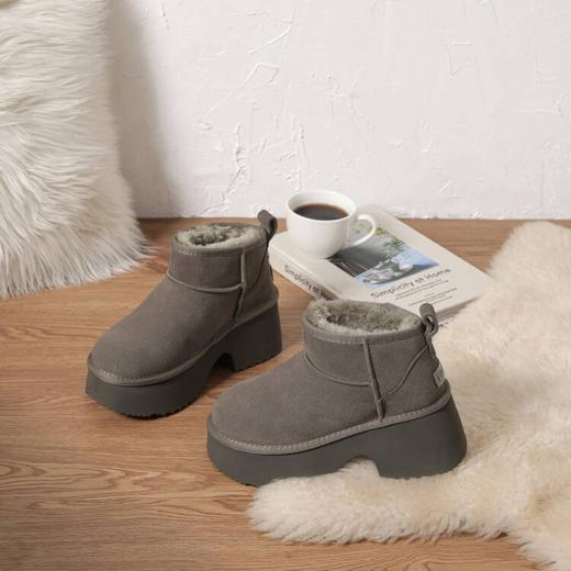 【澳洲品牌】EVERAU秋冬女鞋皮毛一体人鱼跟6CM厚底复古保暖雪地靴UEA3014 商品图4