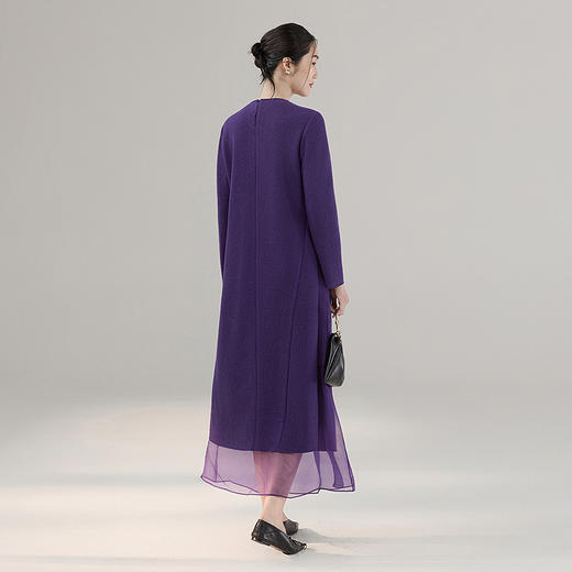 【林栖设计小店】绵羊毛连衣裙拼桑蚕丝手工花钉珠2025秋冬新款绣花长裙女1954034 商品图4