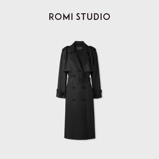 ROMI STUDIO 100%桑蚕丝双排扣翻领收腰长款风衣外套 RWCAWG4751 商品图10