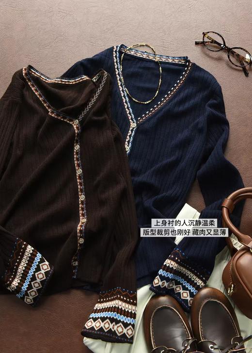 中古风双织提花针织羊毛混纺开衫 商品图1