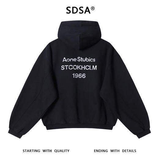 SDSA秋冬新款痞帅男装美式磨破后背印花字母拉链连帽卫衣百搭外套 商品图4