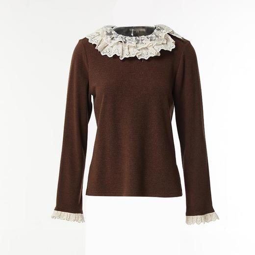 Famecoco范可儿花边领纯色打底长袖T恤秋冬简约百搭FAB8BB001 商品图2