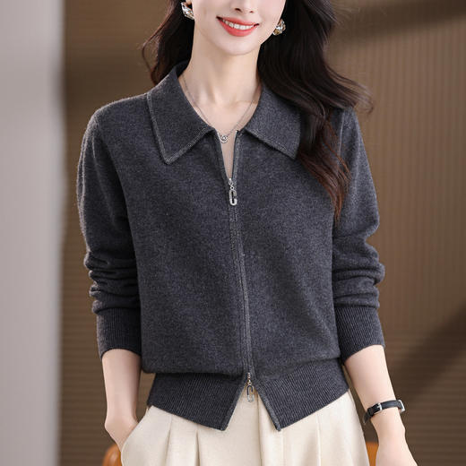 翻领外套气质休闲时尚针织上衣，洋气妈妈毛衣开衫宽松CC-101-35528 商品图3