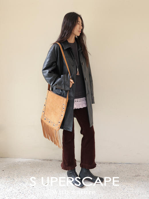 素舶 棉质灯芯绒英伦风木耳花边橡筋腰保暖秋冬9分裤休闲直筒裤 商品图4