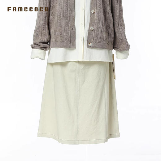 Famecoco范可儿商场同款棉质A字裙显瘦半身裙腰间刺绣FAB6HB001 商品图4
