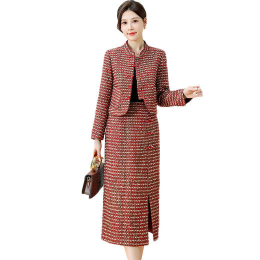 QYM 7259013-Y国风套装裙时尚短款上衣+复古开衩半身裙套装 商品图4