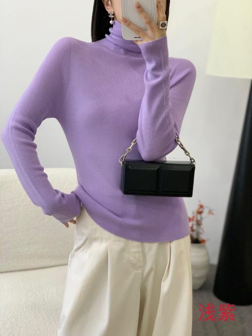 伯妮斯茵 | 温柔百搭 高领羊毛打底衫 细坑条肌理 修身显瘦 日常内搭款 SZ3E18 - 浅紫色针织衫 商品图0