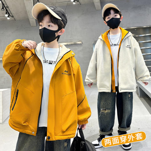 男童春秋外套两面穿儿童秋冬风衣加厚加绒中大童夹克冲锋衣潮 商品图0
