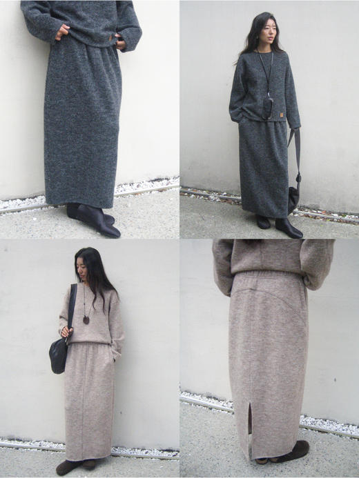 素舶 绵羊毛混纺杂花拉毛针织松软绒感显瘦松弛慵懒感长半裙 商品图3