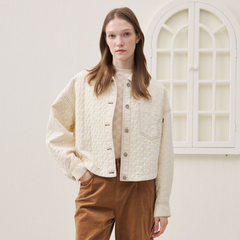 谜底牛仔短款棉服长袖2025年冬季新品翻领落肩短棉衣女254MF1614