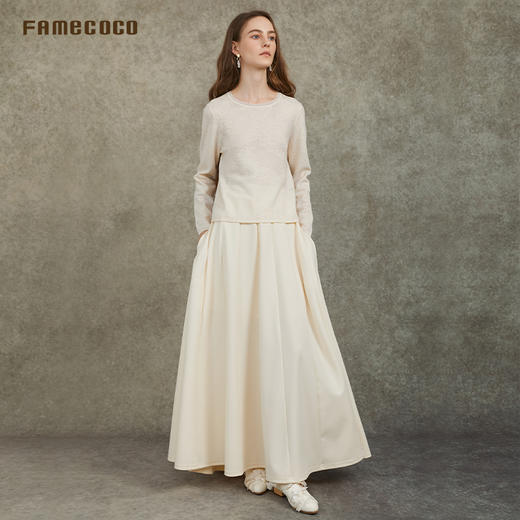 Famecoco范可儿气质百搭纯色半身裙垂坠感显瘦A字大摆裙FAC6HA024 商品图2