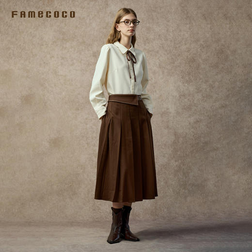 Famecoco范可儿气质高腰TR料显瘦A字百褶百搭半身裙FAC8HA030 商品图2