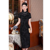 SKY 66986弹力网纱植绒长款短袖旗袍时尚修身日常旗袍裙 商品缩略图3