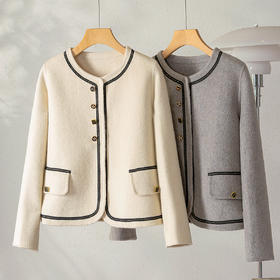 「自」全新升级【铂金会员413/天猫559/差价146】(94524)洛诗琳赫本小香风毛呢外套2025秋冬圆领织带双面呢羊毛上衣94524