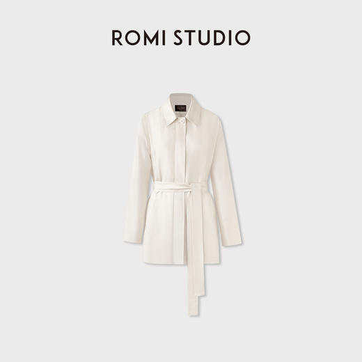 ROMI STUDIO 100%桑蚕丝翻领宽松中长款收腰风衣外套 RWCAWG4854 商品图9