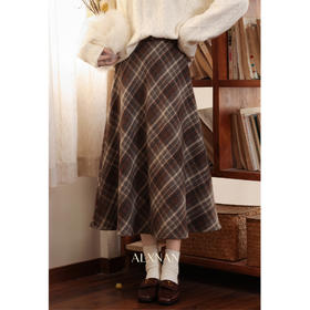 鹿向南「格调时光」时尚复古格子半身裙女秋冬新款高腰a字长裙子
