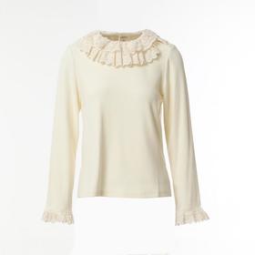 Famecoco范可儿花边领纯色打底长袖T恤秋冬简约百搭FAB8BB001