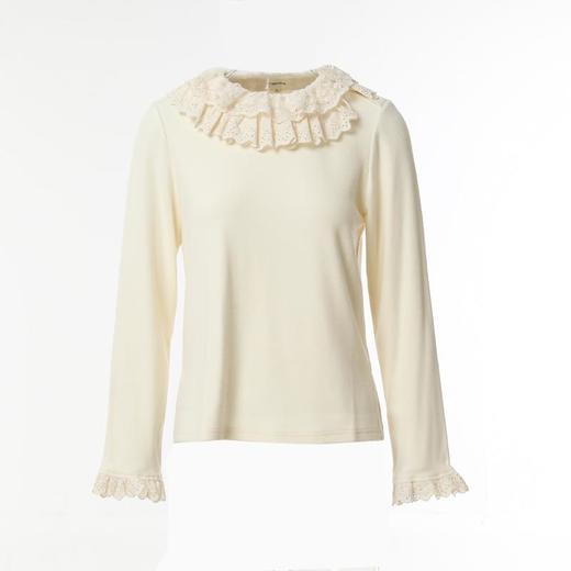 Famecoco范可儿花边领纯色打底长袖T恤秋冬简约百搭FAB8BB001 商品图0