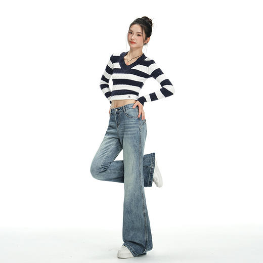 罗蒙春秋款女士牛仔裤微喇叭裤秋冬高腰显瘦设计感百搭垂感拖地长裤 商品图6