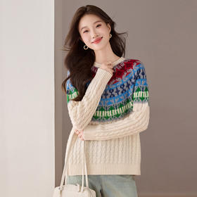 QF 20-1577复古花纹毛衣羊毛减龄小衫