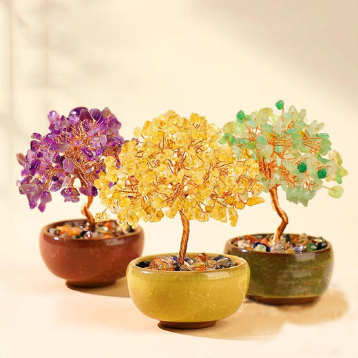 【桃花】粉晶桃花水晶树 能量内蕴吉祥迷你水晶树 桌搭摆件 商品图0