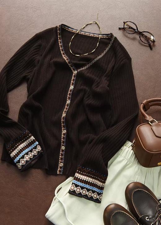 中古风双织提花针织羊毛混纺开衫 商品图10