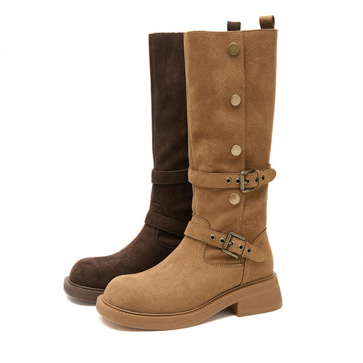 西遇厚底长筒靴女新款秋冬两穿复古废土美拉德西部长靴骑士靴V2257261 商品图4