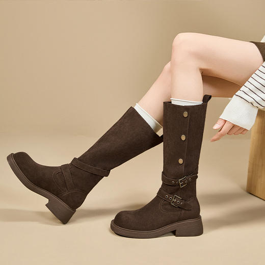 西遇厚底长筒靴女新款秋冬两穿复古废土美拉德西部长靴骑士靴V2257261 商品图2